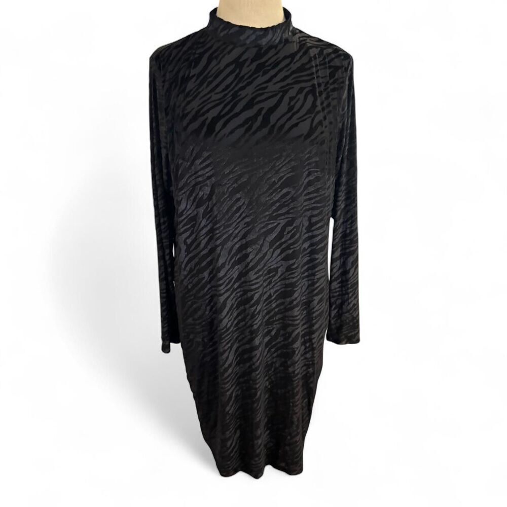 Lane Bryant Women’s Black Zebra Burnout Bodycon Mock Neck Dress Size 18 - Picture 2 of 10